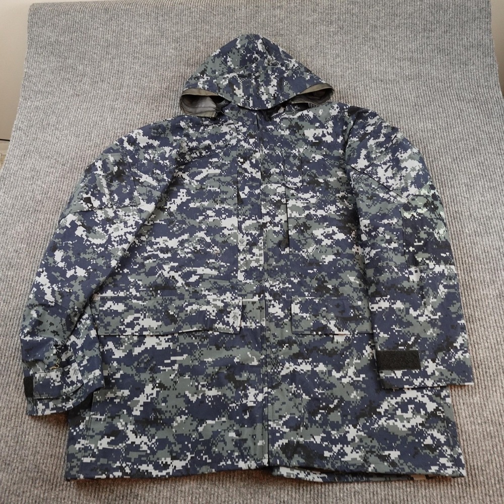 US Navy Goretex Parka Jacket Mens 2XLT Blue Digital Camo Hooded Waterproof Rain